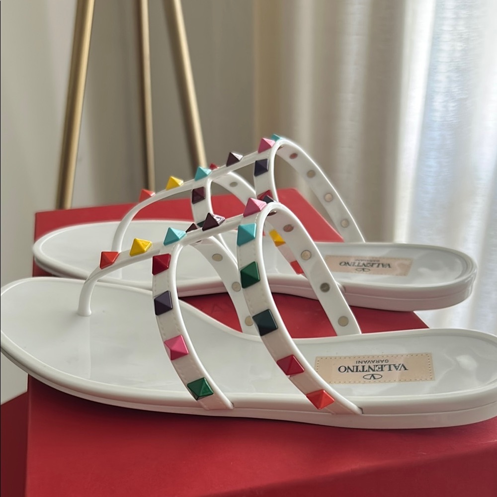 Valentino Women's White Sandals with Multicolor Studs